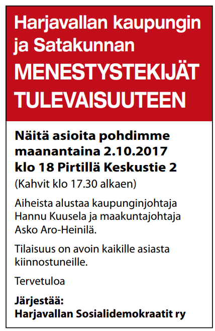 Menestystekijät tulevaisuuteen -tilaisuus 2.10.2017