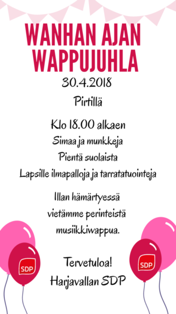 Vappuaaton tilaisuus Pirtillä 30.4.2018