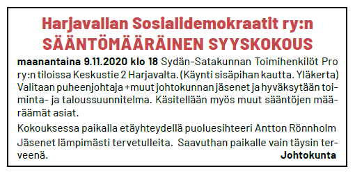 Syyskokous 9.11.2020 klo 18